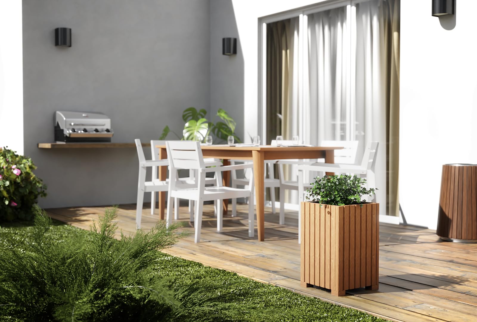 BOGATECO Jardinera de Madera | Maceta 40 x 25 x 25 cm | Para Hogar, Jardín, Balcón, Terraza | Con Inserto de Plástico | Impregnada | Marrón Oscuro