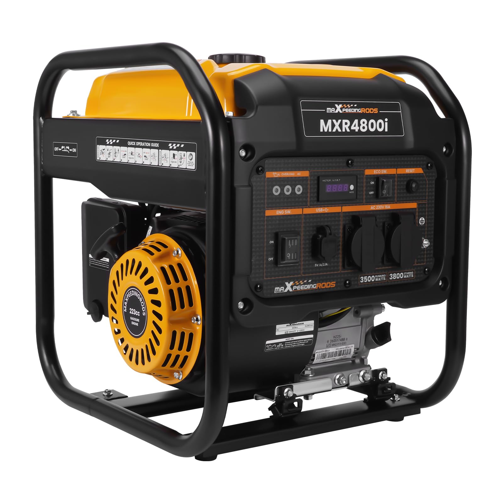 maXpeedingrods Generatore di corrente inverter 3800 W benzina 4 tempi con due prese da 230 V e porte USB per garage, officina, cantiere