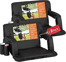 Wide Stadium Seat for Bleachers with Back Support -2 Pack Reclining Adults Camping Stadium Chair Extra Thick Cushion Bleacher Seats Waterproof Black