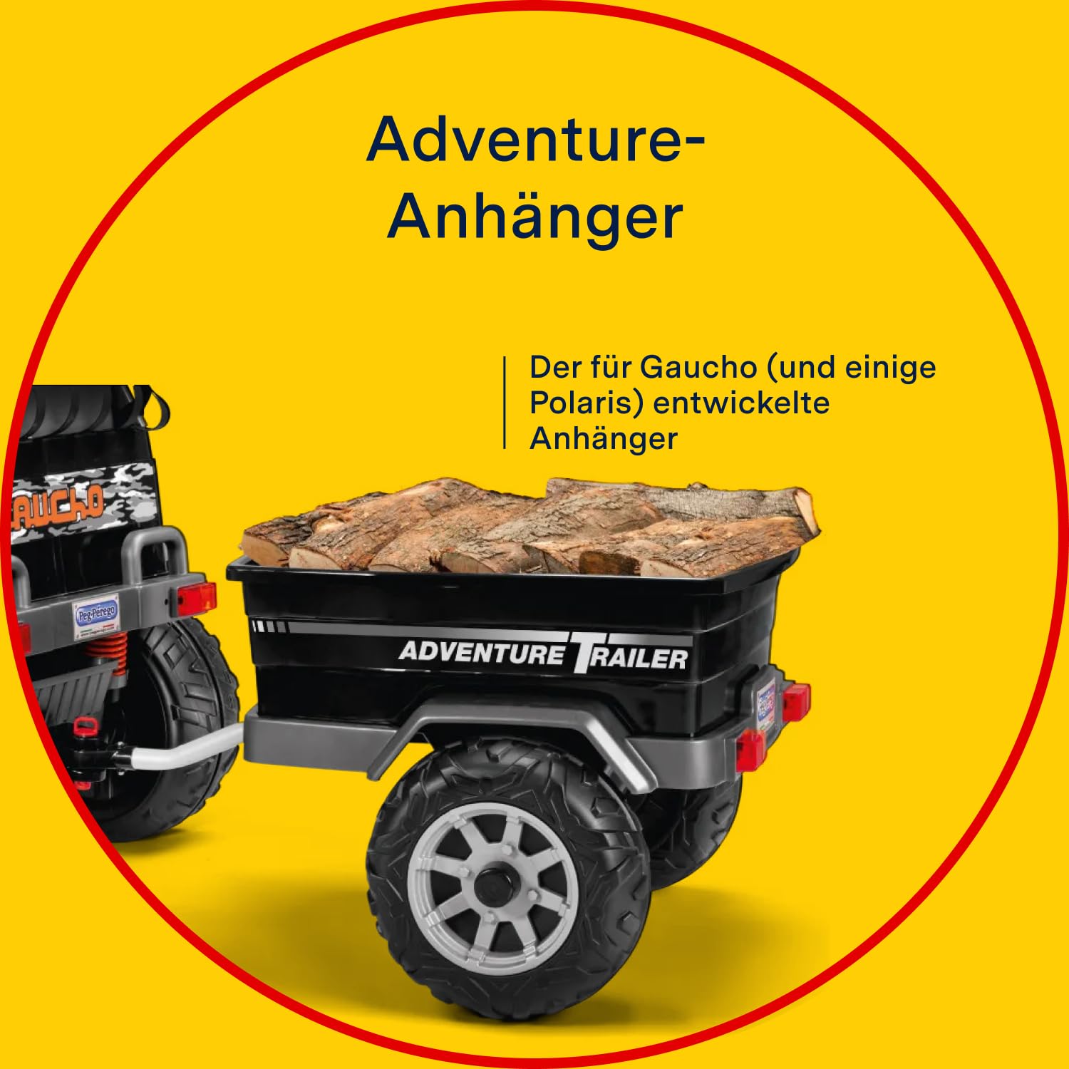 PEG Adventure Trailer Anhänger für Elektro-Geländewagen Gaucho und Polaris, Tragfähigkeit 30 kg, Geländegängige Räder, ab 2 Jahren