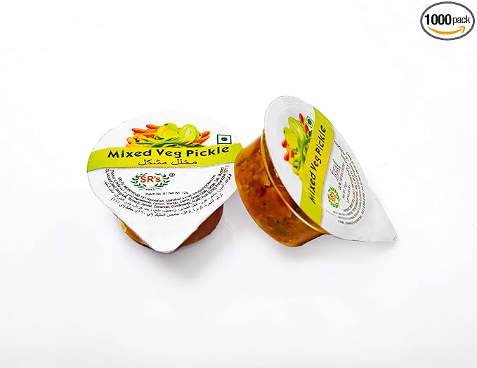 SR's) MIXED VEG PICKLE 15gmX1000Pcs INSTITUTIONAL PACK BLISTER. PORTION PACK. INDIAN FLAVOR. NO ARTIFICIAL COLOR AND FLAVORS. GLUTEN FREE. 77 YEARS OF TRUST