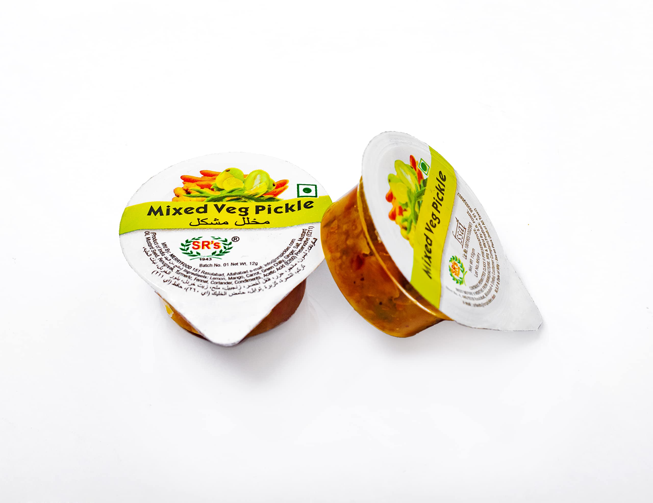 (SR's) MIXED VEG PICKLE 15gmX1000Pcs INSTITUTIONAL PACK BLISTER. PORTION PACK. INDIAN FLAVOR. NO ARTIFICIAL COLOR AND FLAVORS. GLUTEN FREE. 77 YEARS OF TRUST