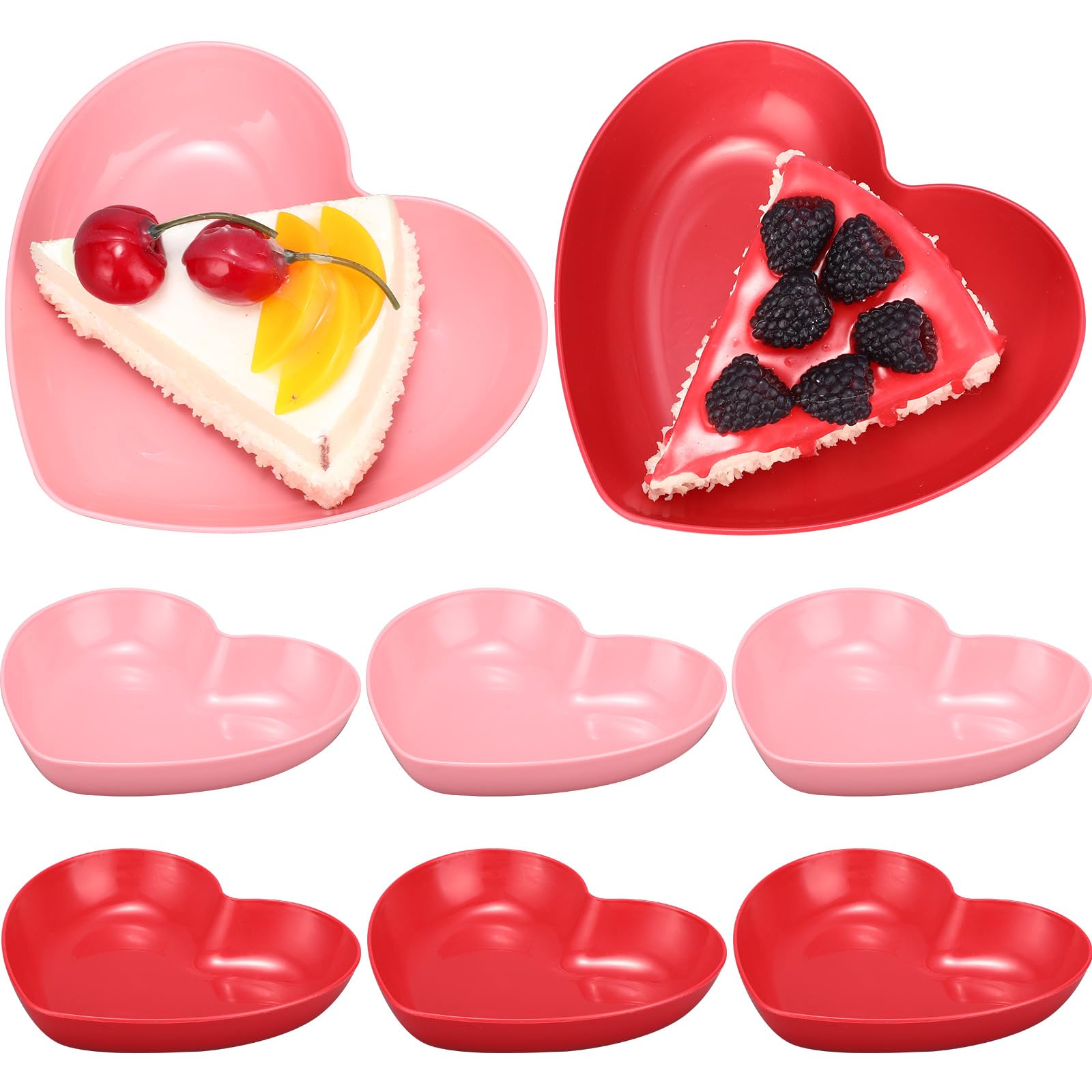 ywmigl 8 Pcs Heart Shaped Bowls 5.7 Inch Heart Shaped Wheat Straw Small Snack Dessert Dishes Salad Plates for Dinner Appetizer Sauce Dish Dipping Snack Fruit Dessert Steak Serving (Red,Pink)