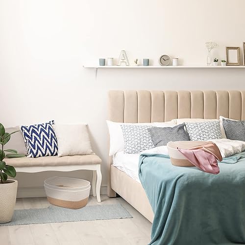 Miniatura 6 de Sawysine 6 cestas tejidas de cuerda de algodón para organizar cestas de almacenamiento, cestas de cuerda con asas para mantas, juguetes, sala