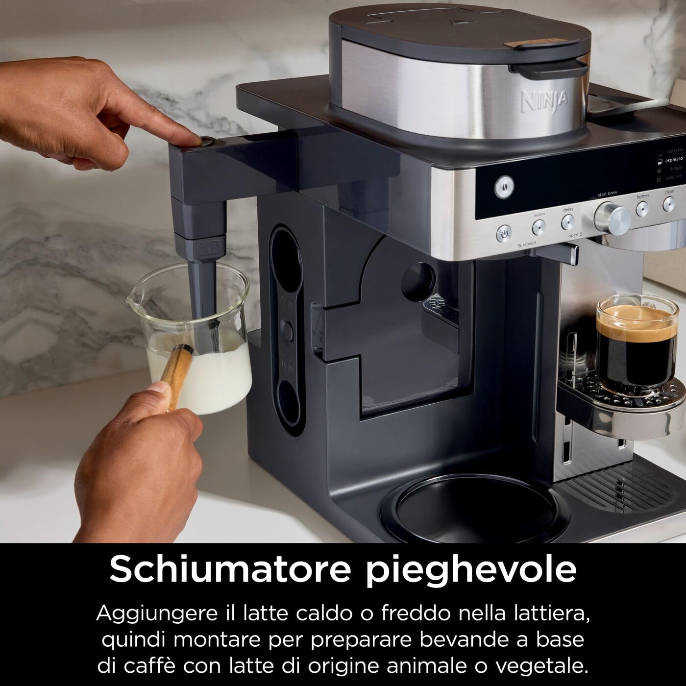 Ninja Prestige Macchina per caffè filtrato e in capsule 2 in 1, con schiumatore integrato, per latte, caffè con ghiaccio e flat white, nero CFN802EU