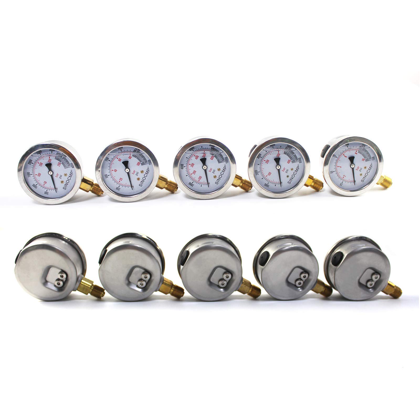 SINOCMP Hydraulic Pressure Test Kit with 5 Gauges, 3 Test Hoses and 24