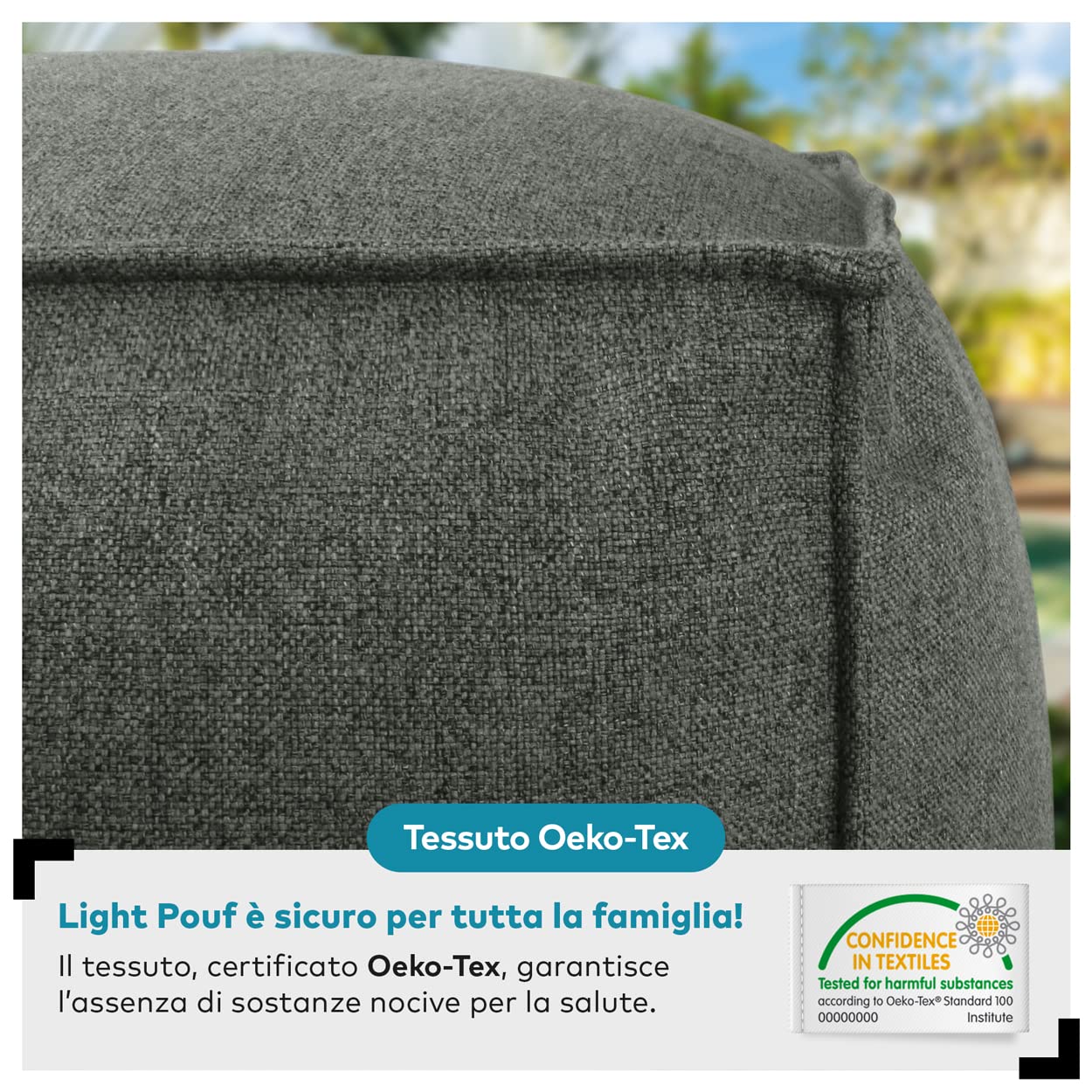 Deshome Pouf da esterno e interno - Pouf poggiapiedi quadrato 60x60x50 cm da giardino idrorepellente sfoderabile, Puff design moderno per soggiorno terrazzo e camera da letto Light Pouf Grigio marrone