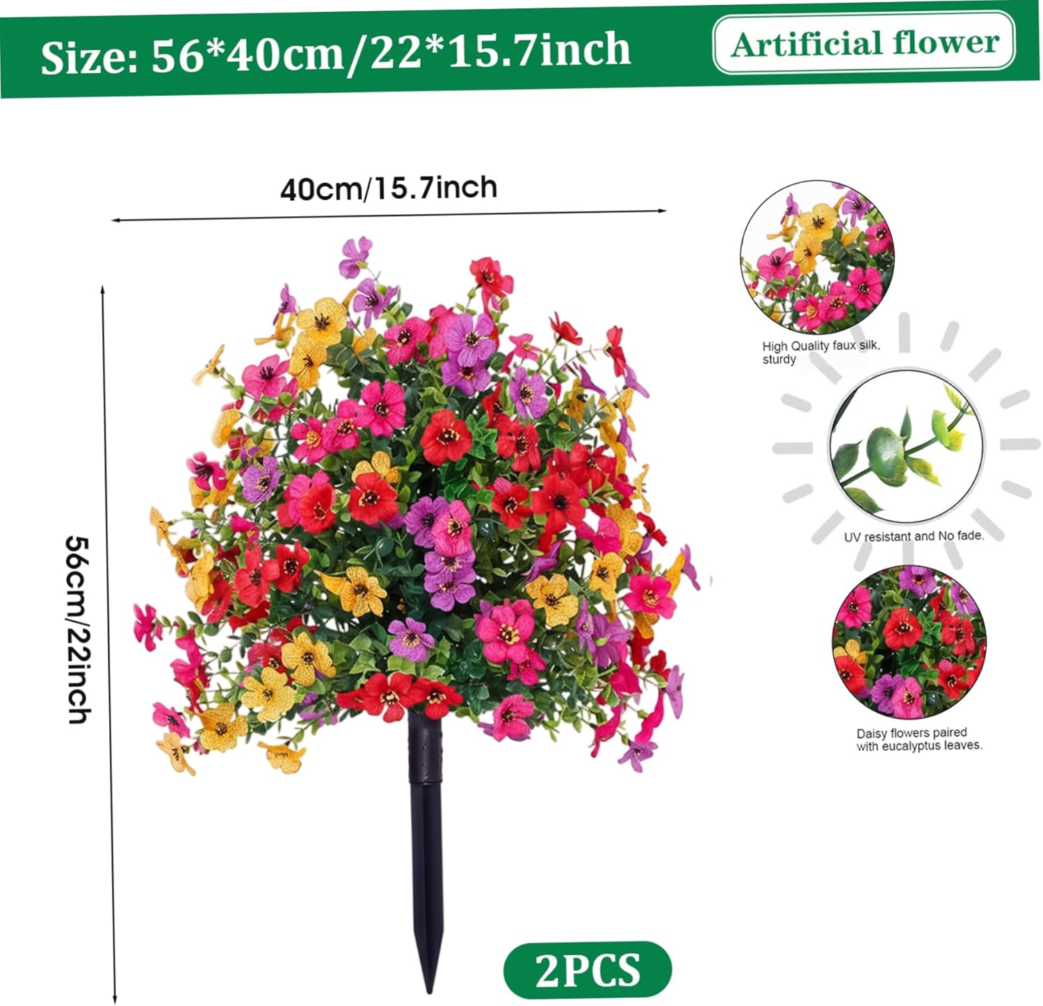 Faux Violet Artificial Shrubs with Ground Stakes Set of 2 – Colorful Realistic Outdoor Shrubs for Garden Porch Patio Decoration