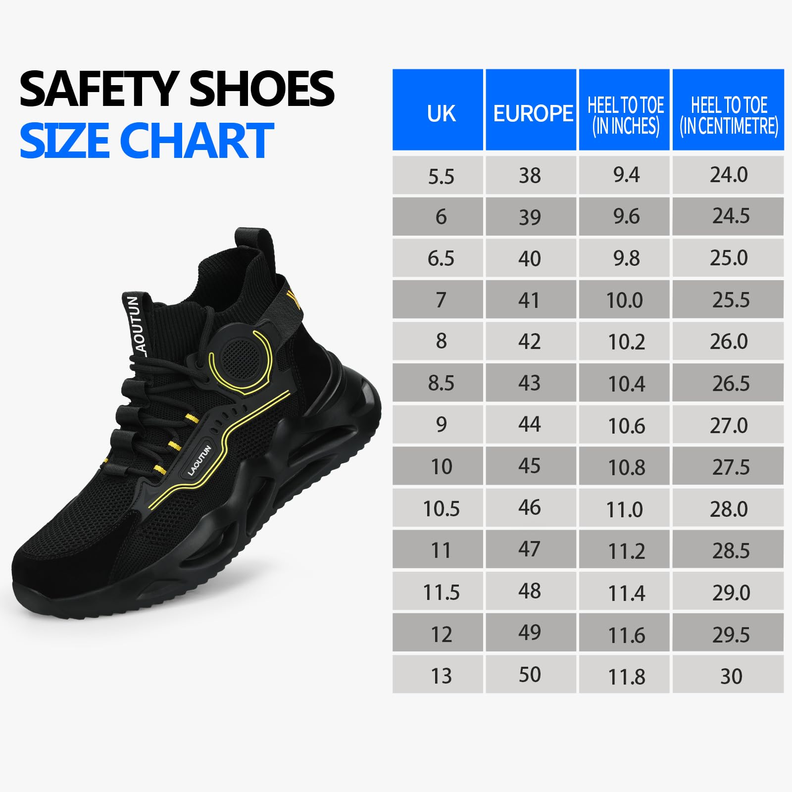 LAoutun Chaussures de sécurité pour Homme, Chaussures de Travail avec Embout en Acier, Chaussures de Travail légères pour Hommes, vêtements de Travail