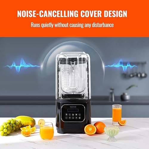 Miniatura 5 de VEVOR Licuadora profesional con escudo, licuadoras comerciales de encimera, combo de licuadora de tarro de 68 onzas, licuadora de acero inoxidable