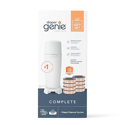 Diaper Genie Juego de registro para bebés Incluye pañal completo Genie pañales 8 bolsas de repuesto y 1 filtro de carbono para control de olores