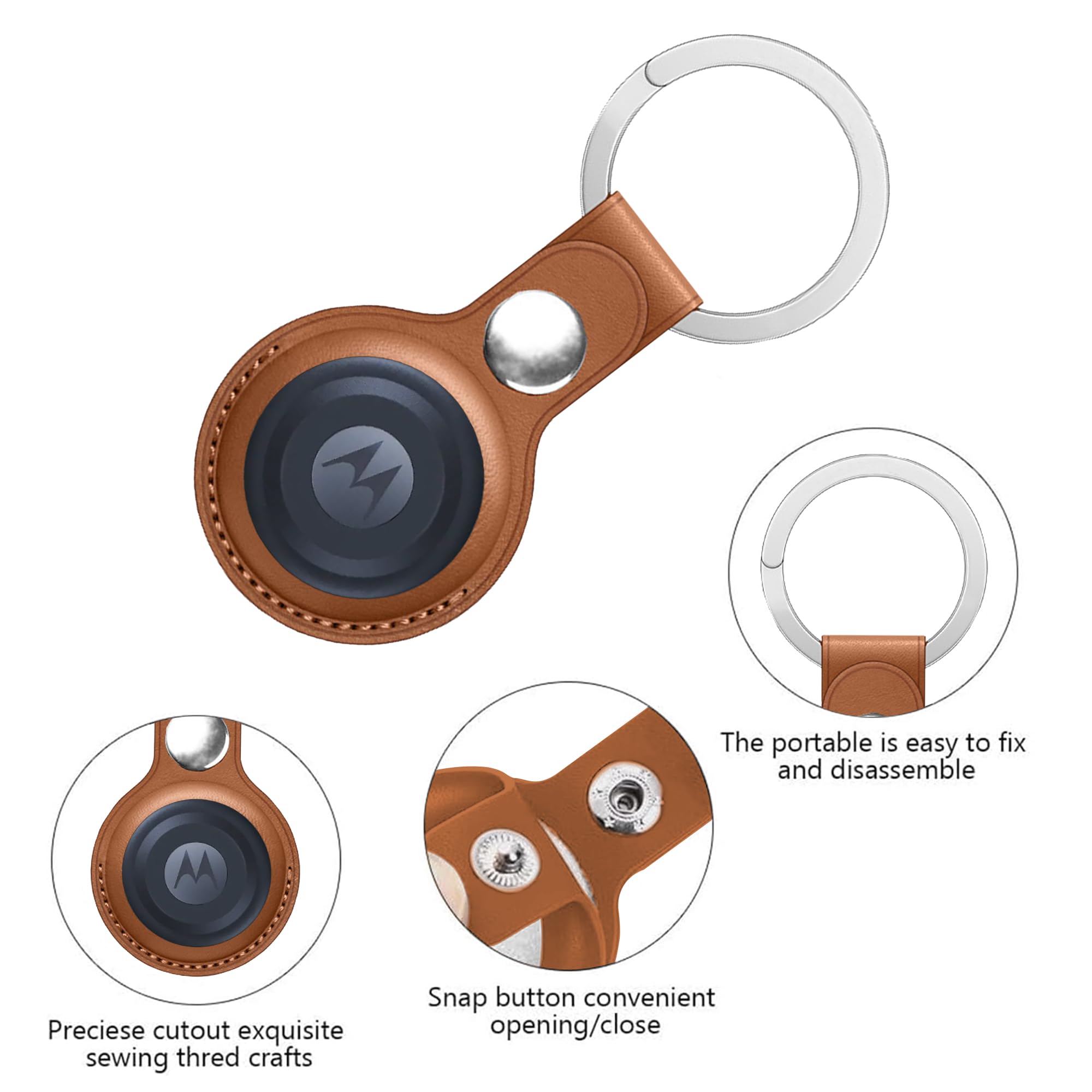 [1 Pack] for Motoral Moto Tag Case, Portable PU Leather Holder with Keyring,Protective Case Cover Compatible for Moto Tag-Brown