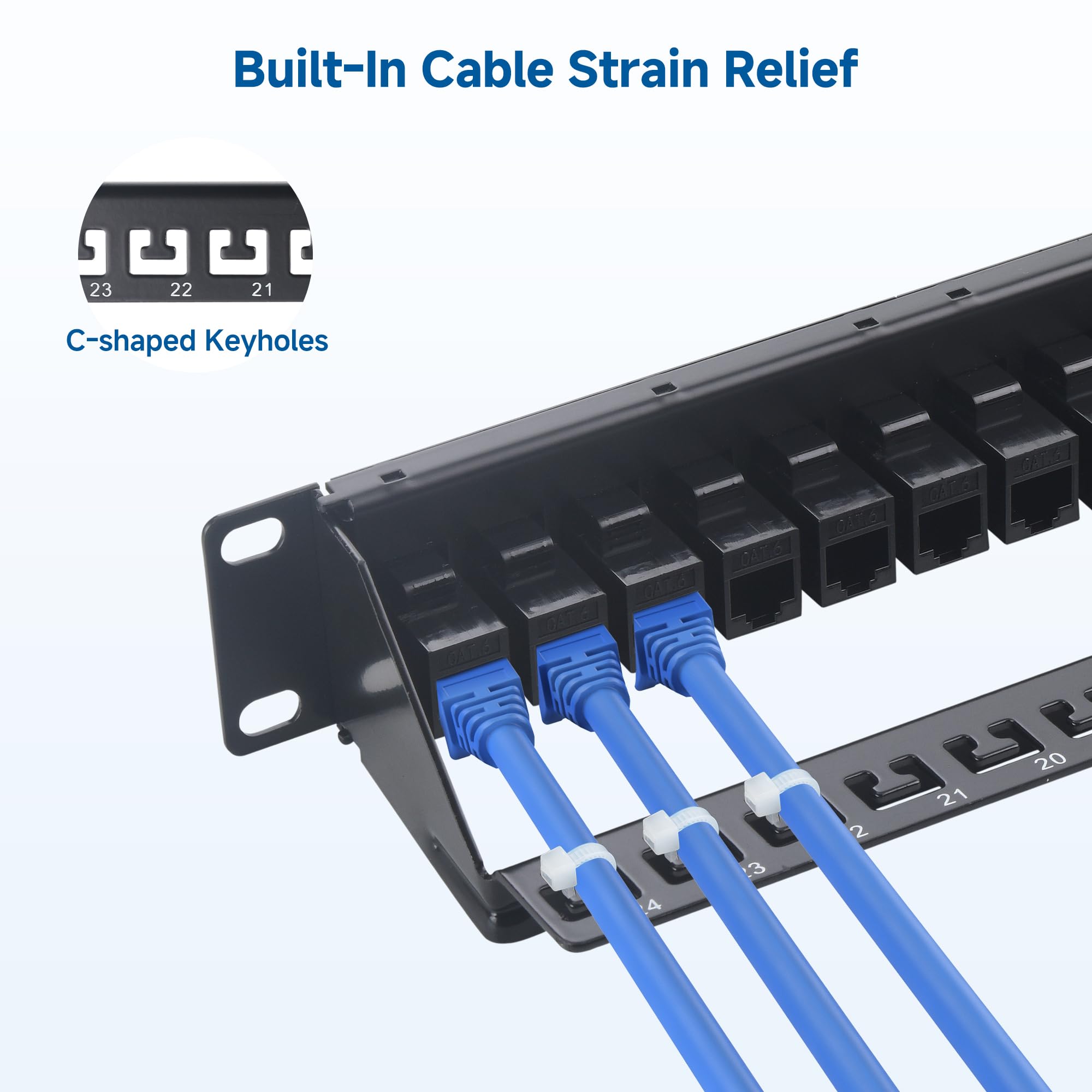 Cable Matters Pannello patch Ethernet Cat6 1U da 48,9 cm a 24 porte 10 Gbps con Keystone in linea e barra di gestione dei cavi, pannello patch di rete per montaggio a rack o a parete / Patch Panel