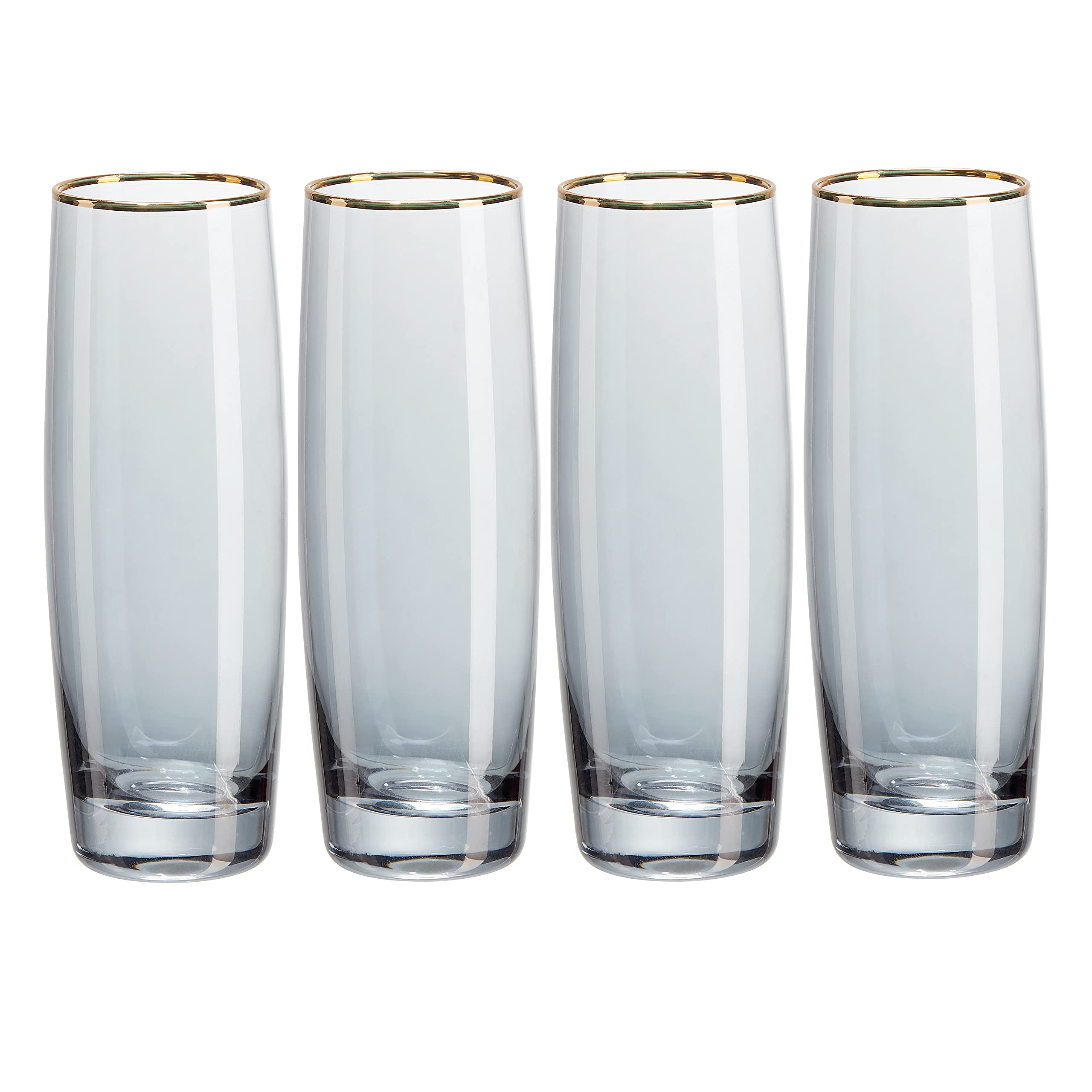 Root7 Black,Gold Black & Gold Stemless Prosecco Glass Set | Tinted Borosilicate Champagne Flutes, Cocktail Glasses, Prosecco Gift Set Of 4, 175Ml by
