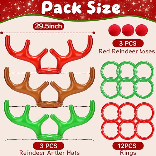 Miniatura 2 de 18 Pcs 3 Set Inflatable Reindeer Antler Ring Toss Christmas Party Games Kids Family Toys Stock Stuffer Christmas Activities Decorations Carnival