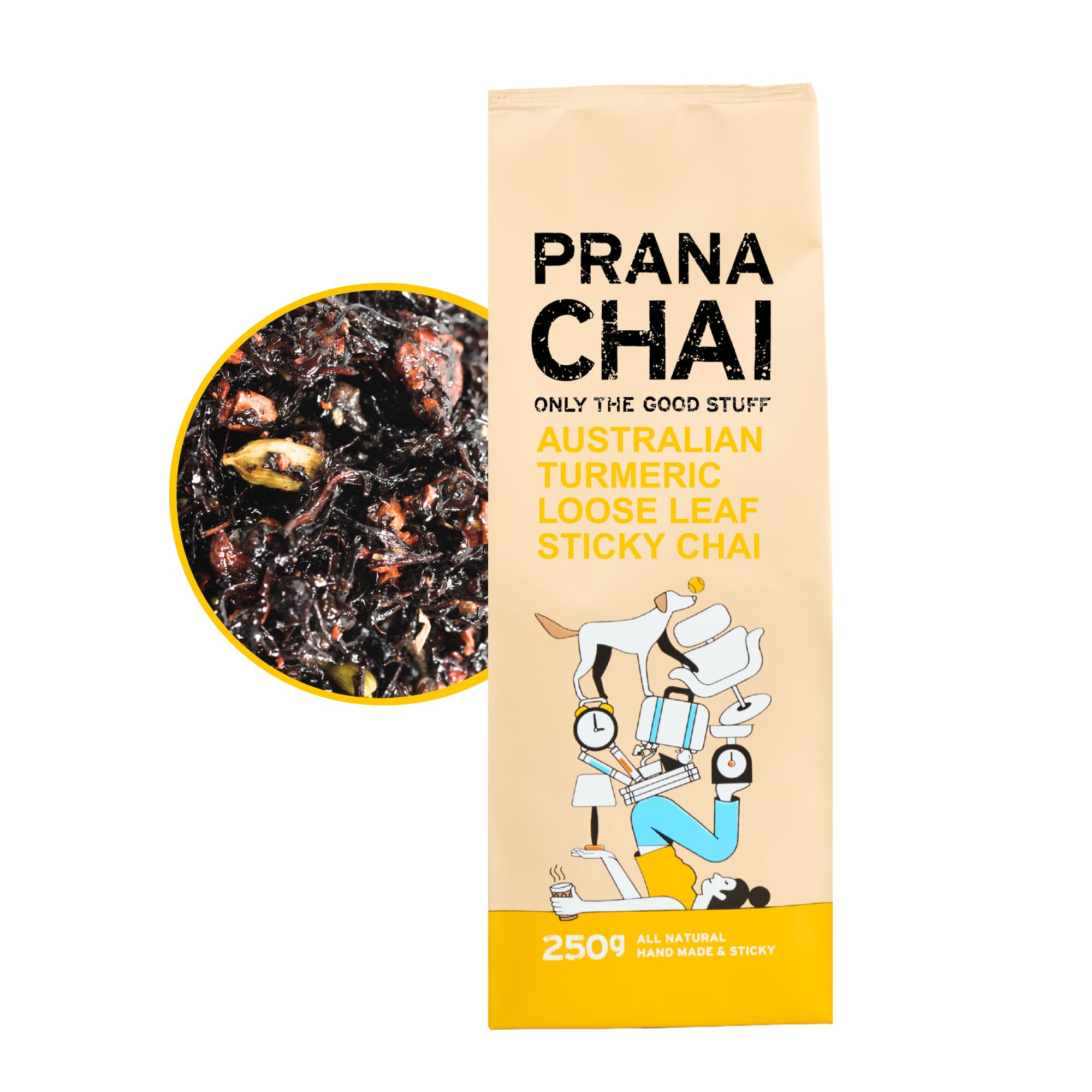 Prana Chai TURMERIC Blend - All-Natural Tea with Turmeric - No Artificial Sugars, Syrups, Concentrates or Preservatives - Quality Wellness Tea Blend for Daily Health - 250g