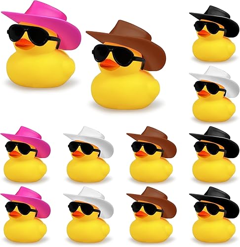 12 piezas de pato vaquero con sombrero y lentes de sol mini patitos de baño juguetes para baby shower cumpleaños natación fiesta regalo