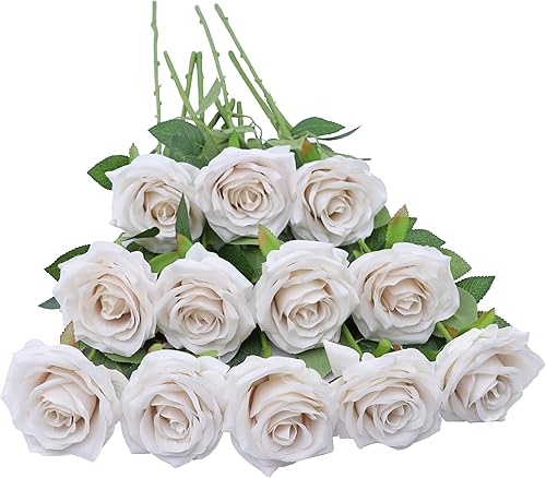 Miniatura 22 de Flores artificiales de rosa, rosa artificial, rosa falsa, rosa de seda, flores falsas de aspecto real con tallos para ramos de boda DIY, centros de