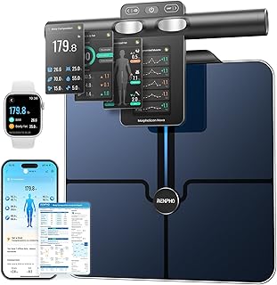 RENPHO Smart Scale for Body Weight, 8-Electrode Body Composition Scale with BMI, Body Fat, Muscle Mass, Rechargeable Body Fat Scale with Full-Color TFT LCD on Handle, MorphoScan Nova