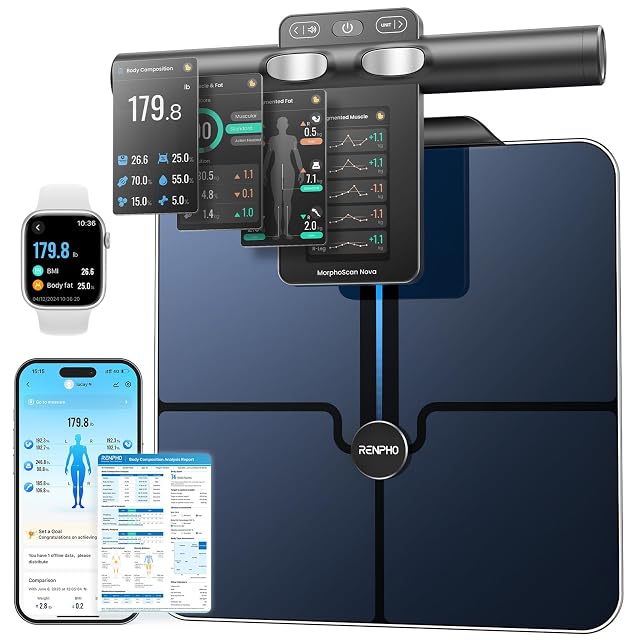 RENPHO Smart Scale for Body Weight 8-Electrode Body Composition Scale with BMI Body Fat Muscle Mass Rechargeable Body