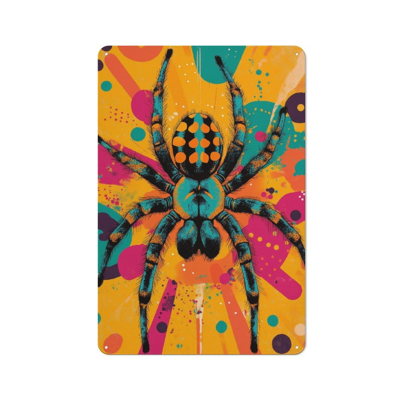 Junmoney Vibrant Spider Illustration Arachnids In A B Old Pop Art Style Colorful Spider Art Retro Tin Sign 30X20cm For Lounge Or Reading Corner, For Home Wall Decor Collectors