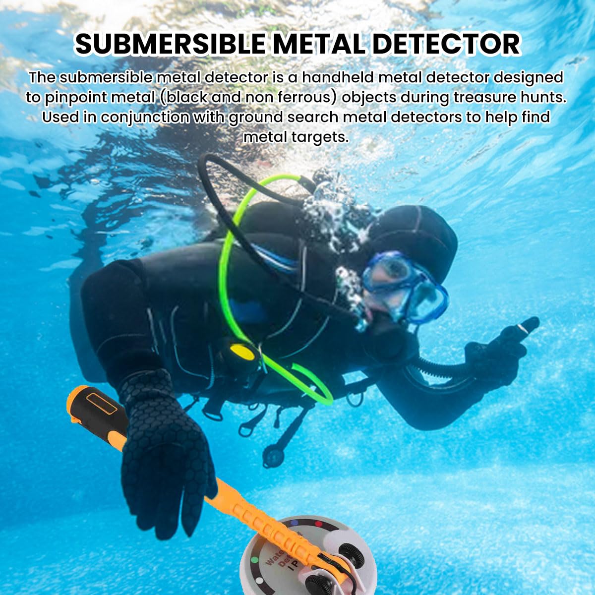 Detector de Metales Subacuático de Mano, Luz de Sonido y Modo de Alarma de Vibración, a Prueba de Agua para 30-60 Metros Bajo el Agua
