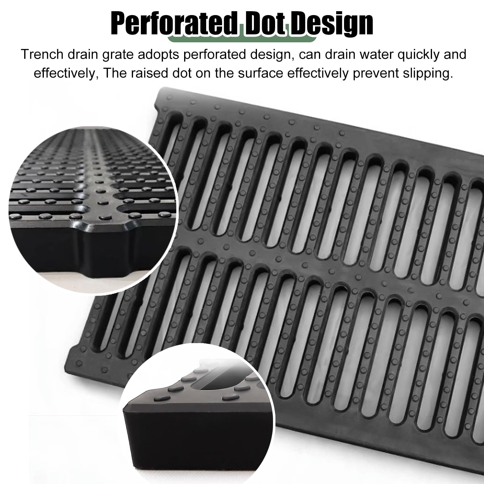 Caniveau Exterieur Grille de Drainage à Canal Étroit de 10 cm de Largeur, Plaque de Tranchée de Drainage en PEHD avec Grille, Couvercle de Canal de Drainage de Gouttière pour Le Côté de La Maison