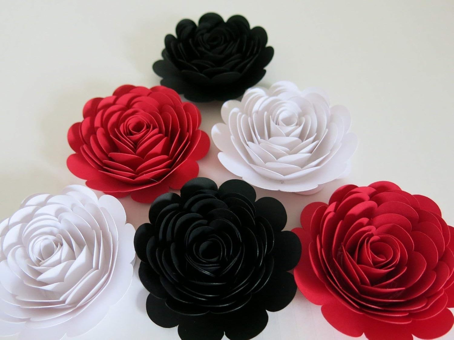 6 Pack Cardstock Paper Roses – 2.5–3 Inch 3D Floral Decor – Red White Black
