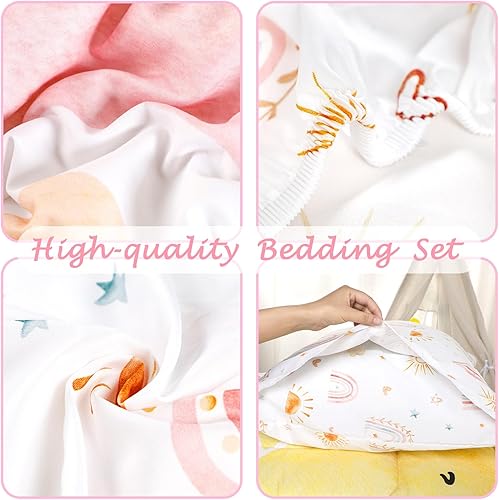 Miniatura 6 de CARUILI Juego de ropa de cama infantil de 4 piezas para niñas, juego de edredón bohemio de arco iris, ultra suave y transpirable, incluye edredón