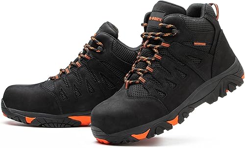 Miniatura 5 de Botas de trabajo impermeables para hombres, puntera compuesta, calzado de senderismo con aislamiento cómodo, nueva actualización, cuero de grano