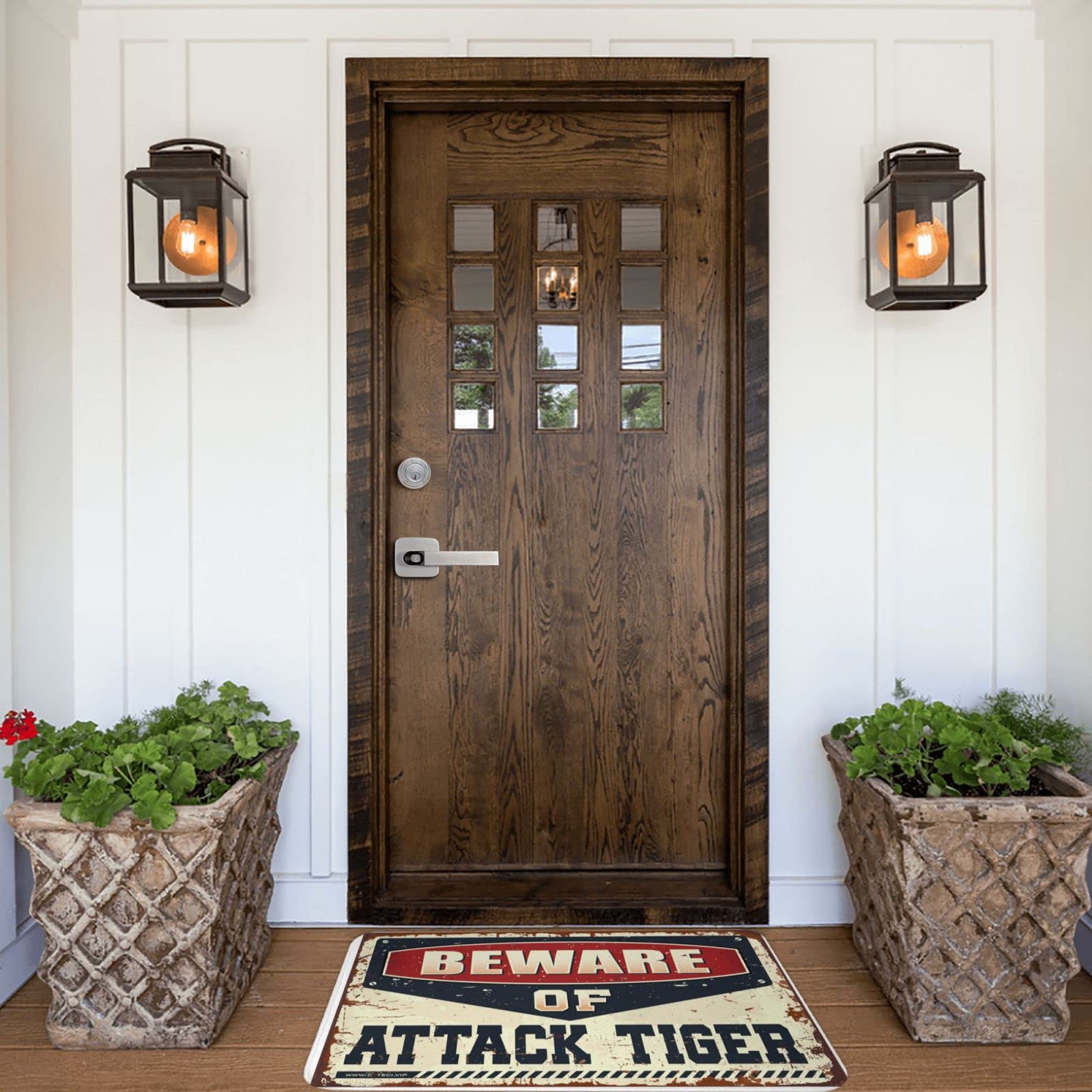 Zerbino per dormitorio con scritta "Beware of Attack Tigre", zerbino autunnale per interni ed ingresso (65 x 90 cm)