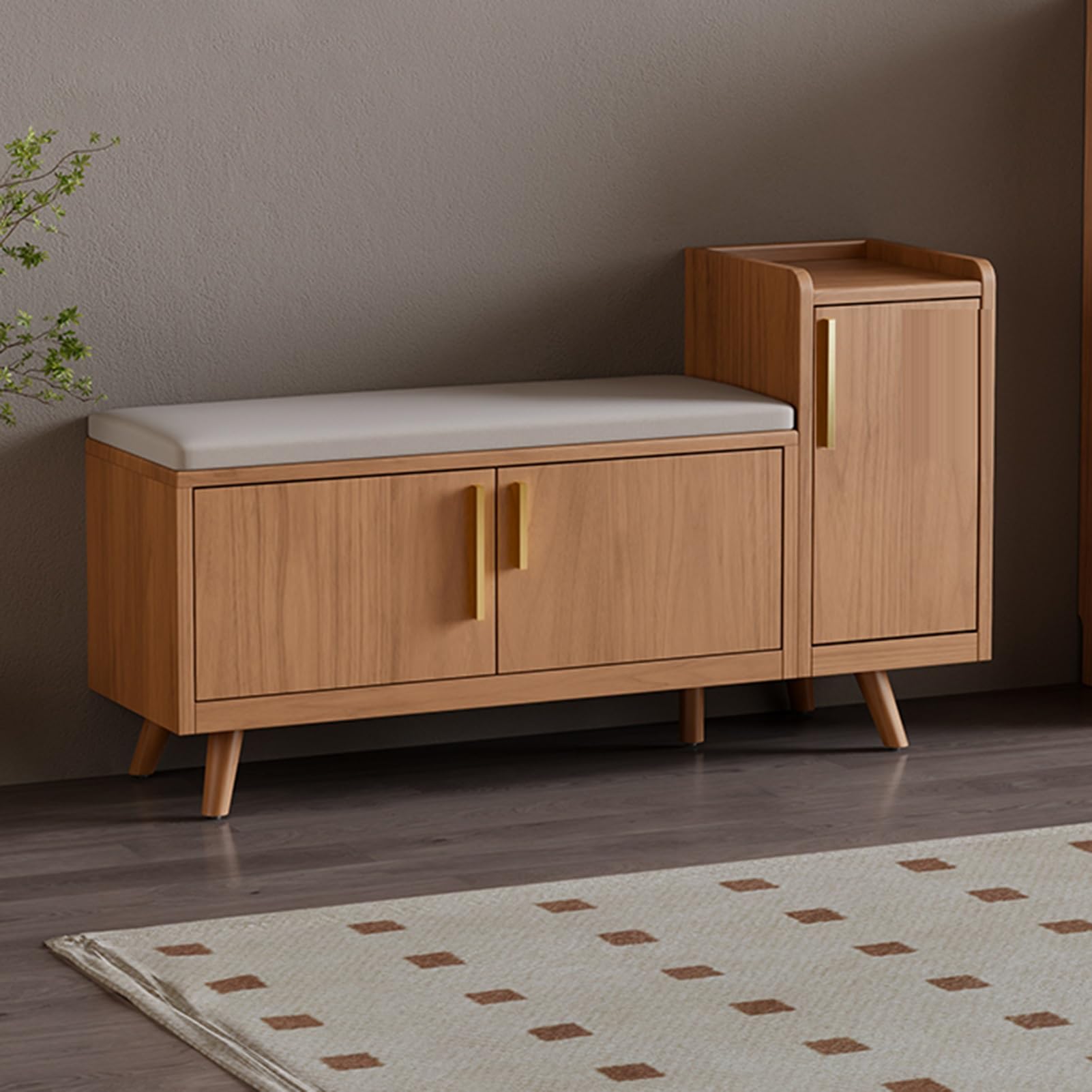 Banc à chaussures d'entrée rustique avec assise en bois et étagère en fourrure pour couloir, salon, salle à manger – 4ft / 120 cm