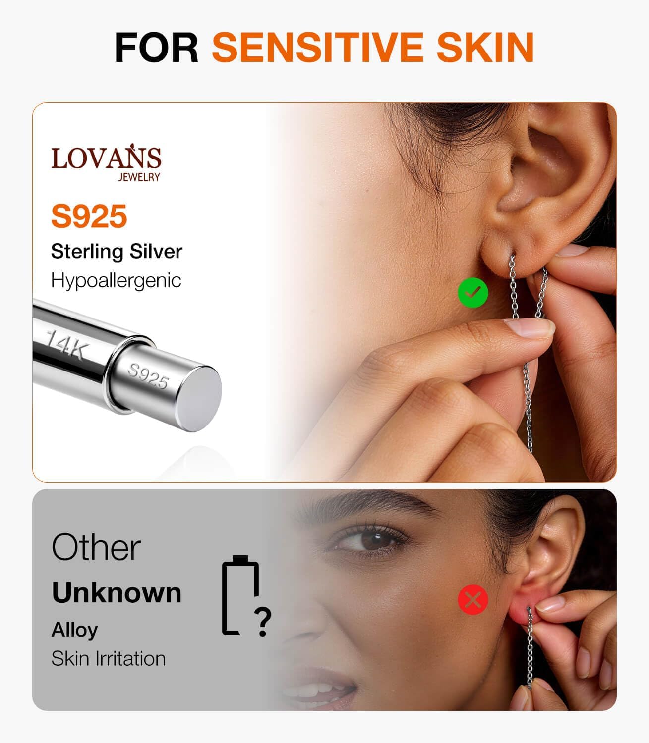 Lovans 925 Sterling Silver Threader Earrings for Women Pearl Chain Jewelry | Lightweight long duster pull-through earrings, gold & silver two tones, wedding jewelry, bride & bridesmaid gifts
