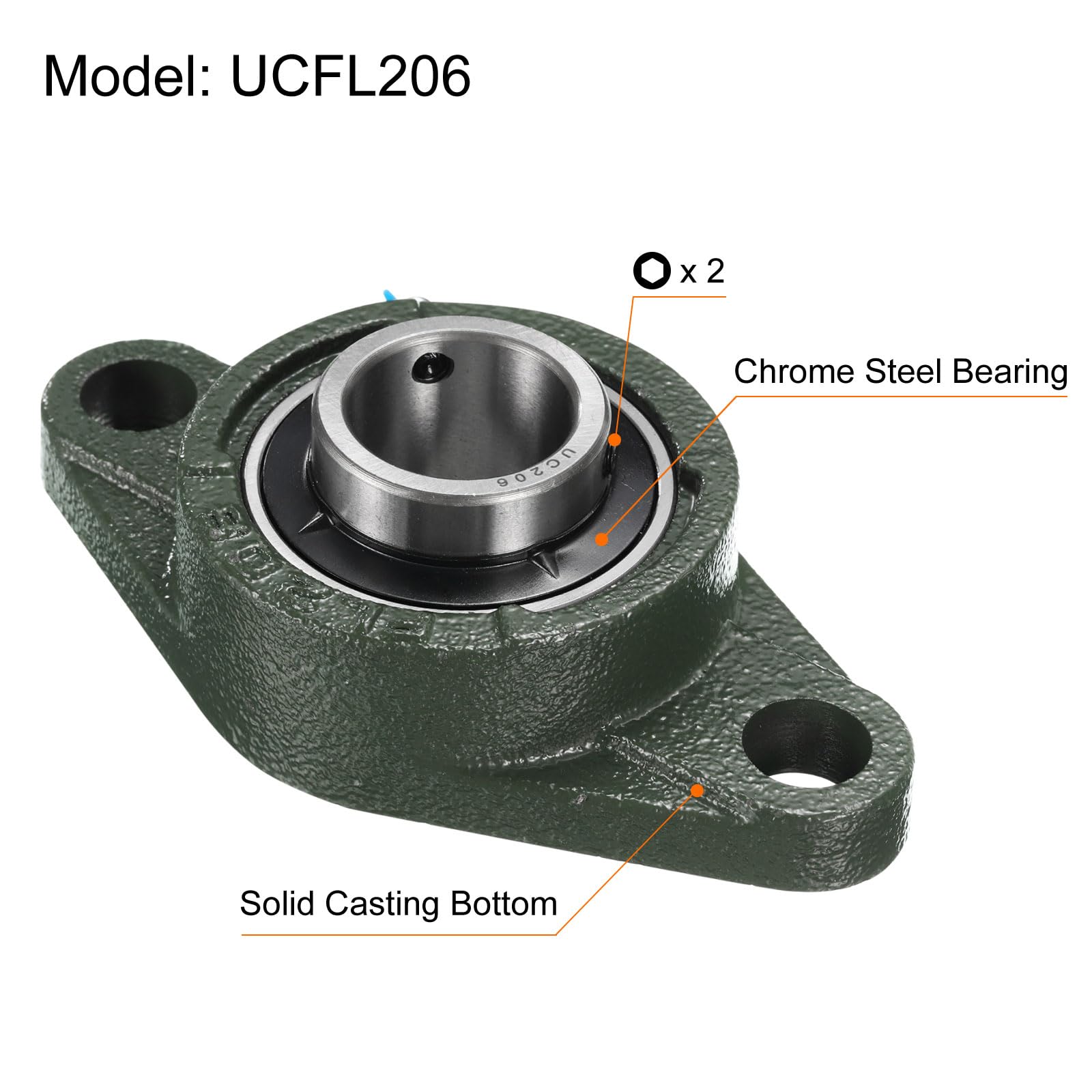 2 Stück UCFL206 Flanschlager 30 mm Bohrung Chromstahl-Lager montiert