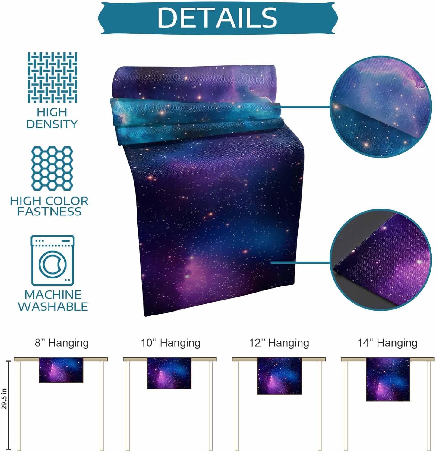 Dining Table Runner Dresser Scarf Linen Burlap Fabric,Galaxy Stars in Space Universe Celestial Astronomical Planets Washable Table Runners 72 Inches Long for Home Kitchen Wedding Party Decor