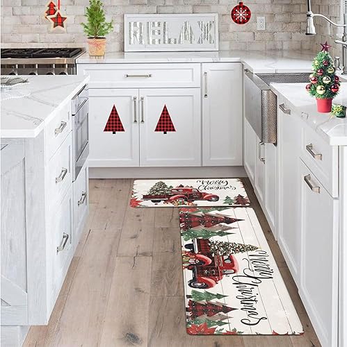 Miniatura 8 de famibay Juego de 2 alfombras de cocina de Navidad para camión, alfombrillas de cocina de Navidad para piso, acolchadas, antifatiga, tapetes de pie