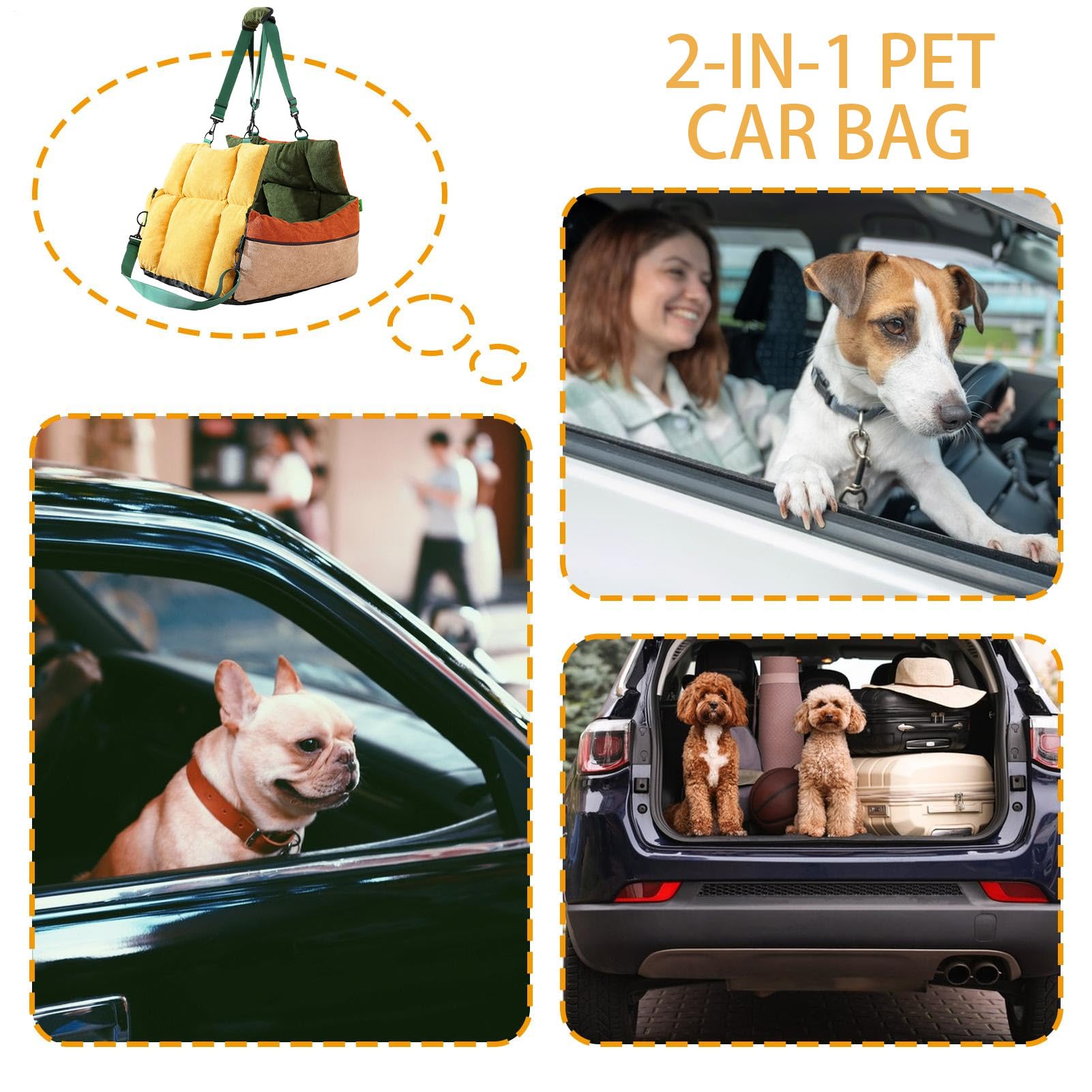 Asiento Booster para Perros con Bolsillos y Cinturón de Seguridad Cama | Bolso Para Gatos Para Viajes Coche Diario Cachorro Interior Exterior Transporte Público