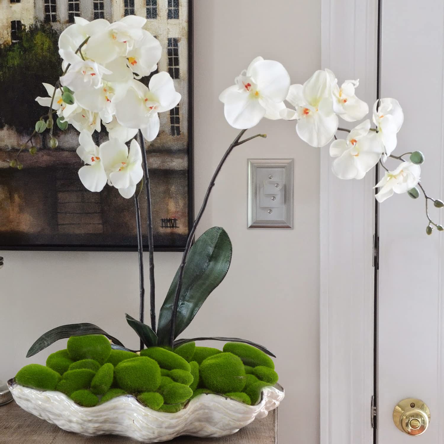 CCINEE 34 künstliche Moossteine, 5 Größen, grüne Blumen-Mooskugeln, Moosbedeckte Steine, künstliche Moosdekoration, für Blumenarrangements, Feengärten und Basteln