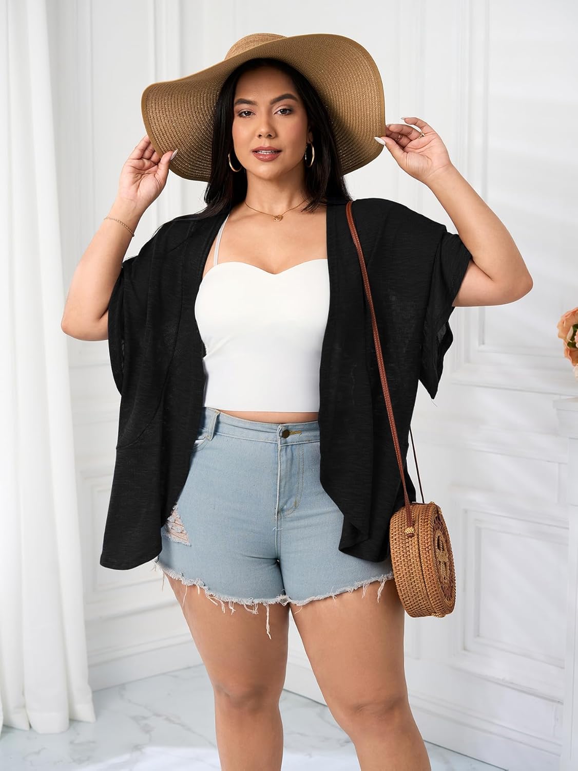 SCOMCHIC Women Plus Size Lightweight Cardigan Summer Kimono Ruffle Short Sleeve Open Front Casual Tops Beach Cover Up - Image 2