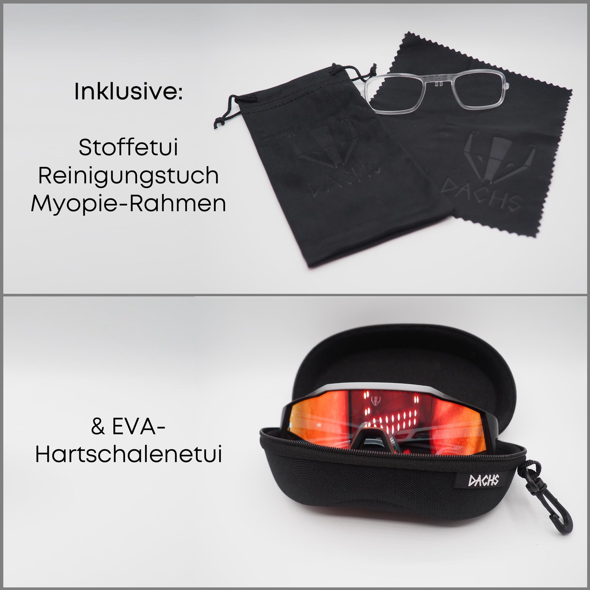 DACHS Photochromatische Sonnenbrille für Rennrad - Unisex UV400 Selbsttönende Fahrradbrille – Rote/Blaue Gläser