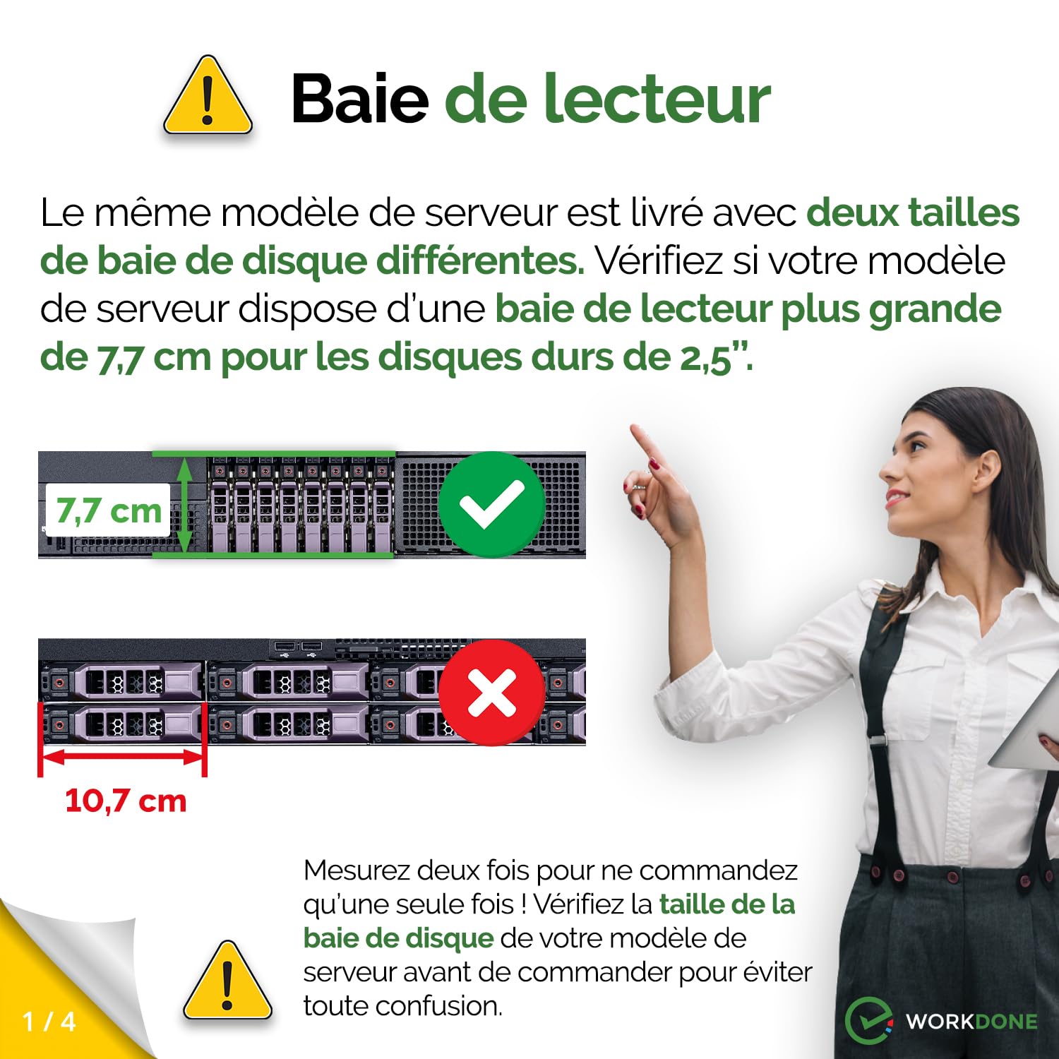 WORKDONE (Pack 4 u. Caddy HDD 2.5" Compatibles avec serveurs Dell PowerEdge T440 T640 R330 R430 T430 R630 T630 R730 R830 R930 R320 R420 G176J - Porteur Échange à Chaud - Support Installation Facile