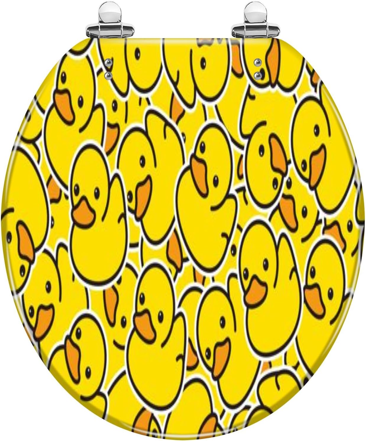 Round Toilet Seat Duck Seamless Rubber Ducky Cartoon Bird Bath Shower Repeat Tile Gift Resin Toilet lid with Quietly Close Quick Release Hinges Decorative Seat with Cover Easy to Clean and Install
