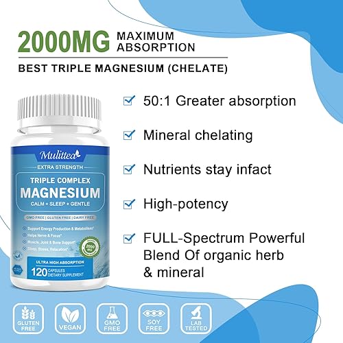 Miniatura 2 de Complejo triple de magnesio, formas de alta absorción de glicinato de magnesio, taurato y más además de extracto de hierbas de L-teanina y apigenina