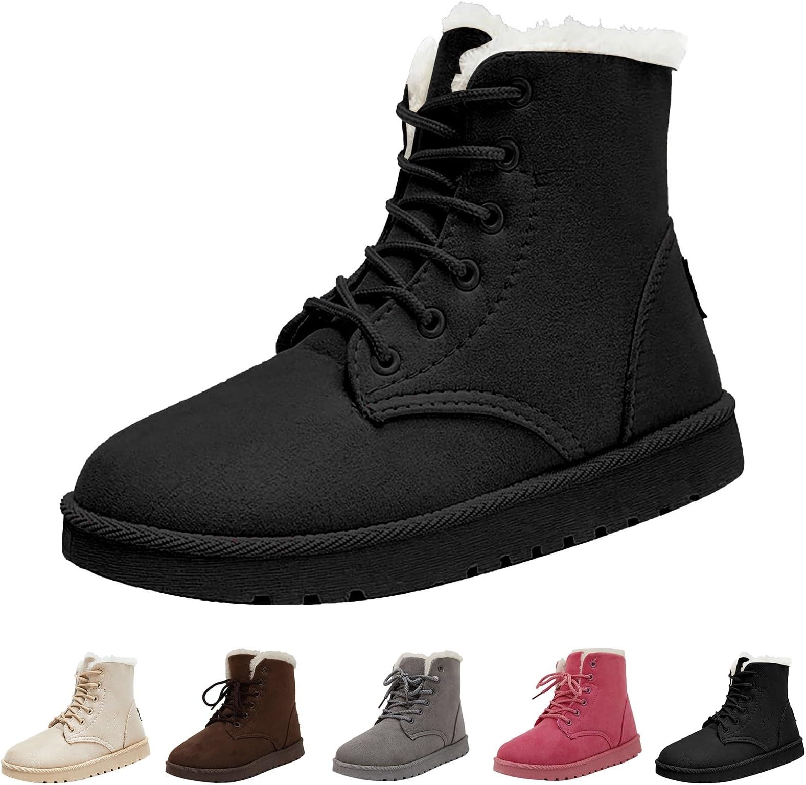 Women's Lace-Up Boots, Black Platform, Snow Boots, Women's Lined, Non-Slip Lace-Up Boots, Plain Platform, Warm Outdoor Short Boots, Hiking Shoes, Wide Shaft Boots, Winter Boots, Lightweight