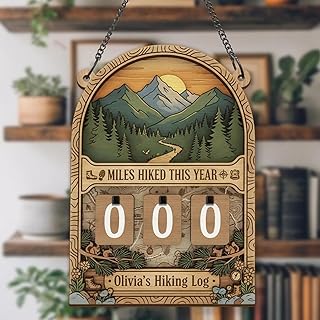NAZENTI Personalized Hiking Miles Tracker Sign, Custom Miles Distance Display, Customized Outdoor Adventure Wall Décor, Hiker Gift for Home, Hiking Lover 01