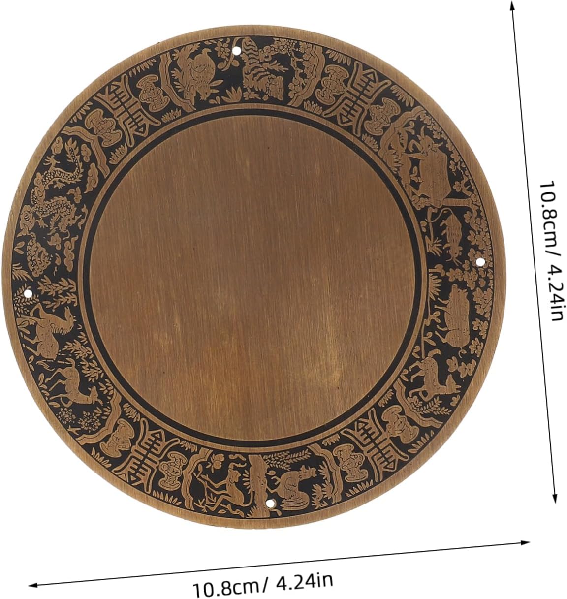 TEHAUX Copper Console Table Surface Plate Chinese Zodiac Design Antique Copper Backplate for Tv Stand and Bathroom Unit Diameter Decorative Panel