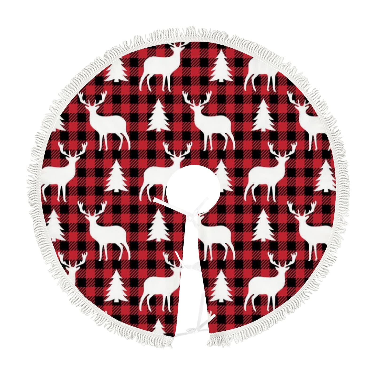 Top Carpenter Christmas Tree Skirt Xmas Tree Skirts 48 in Christmas Deer Tree at Buffalo Plaid Christmas Tree Mat for Christmas Holiday Party Ornaments