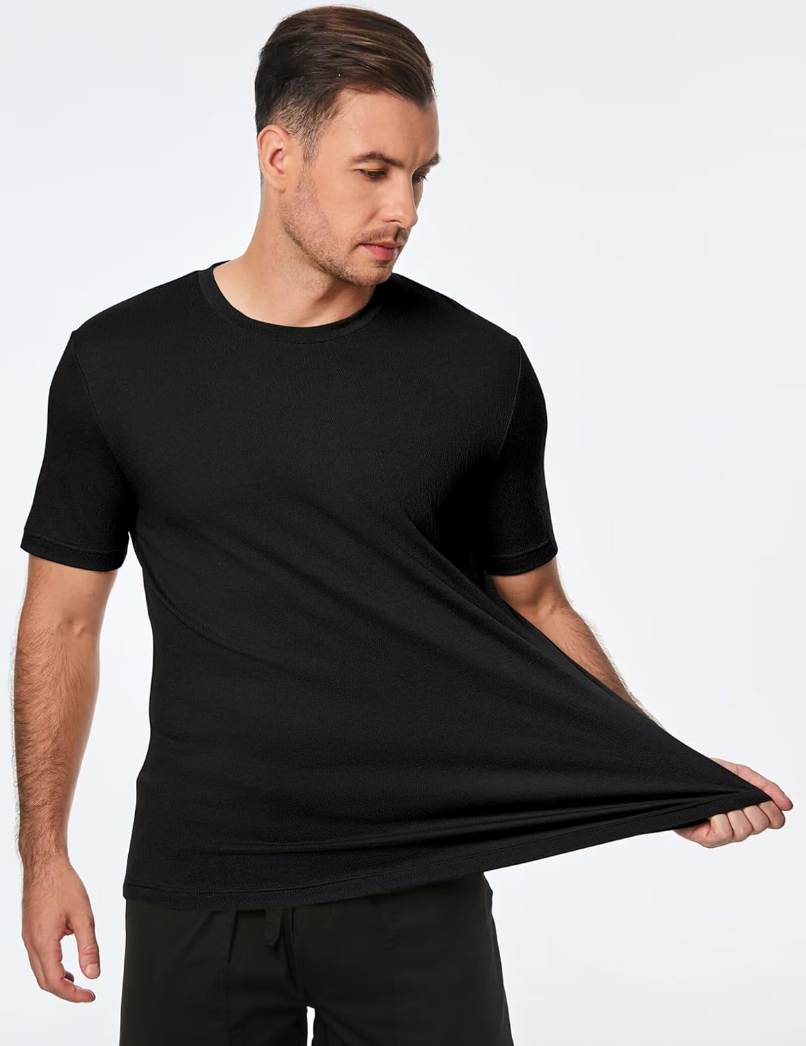 Men's T-Shirts Cotton Short Sleeve Crewneck Textured Knit Tees Shirts Summer Casual Solid Basic Tops - Image 3