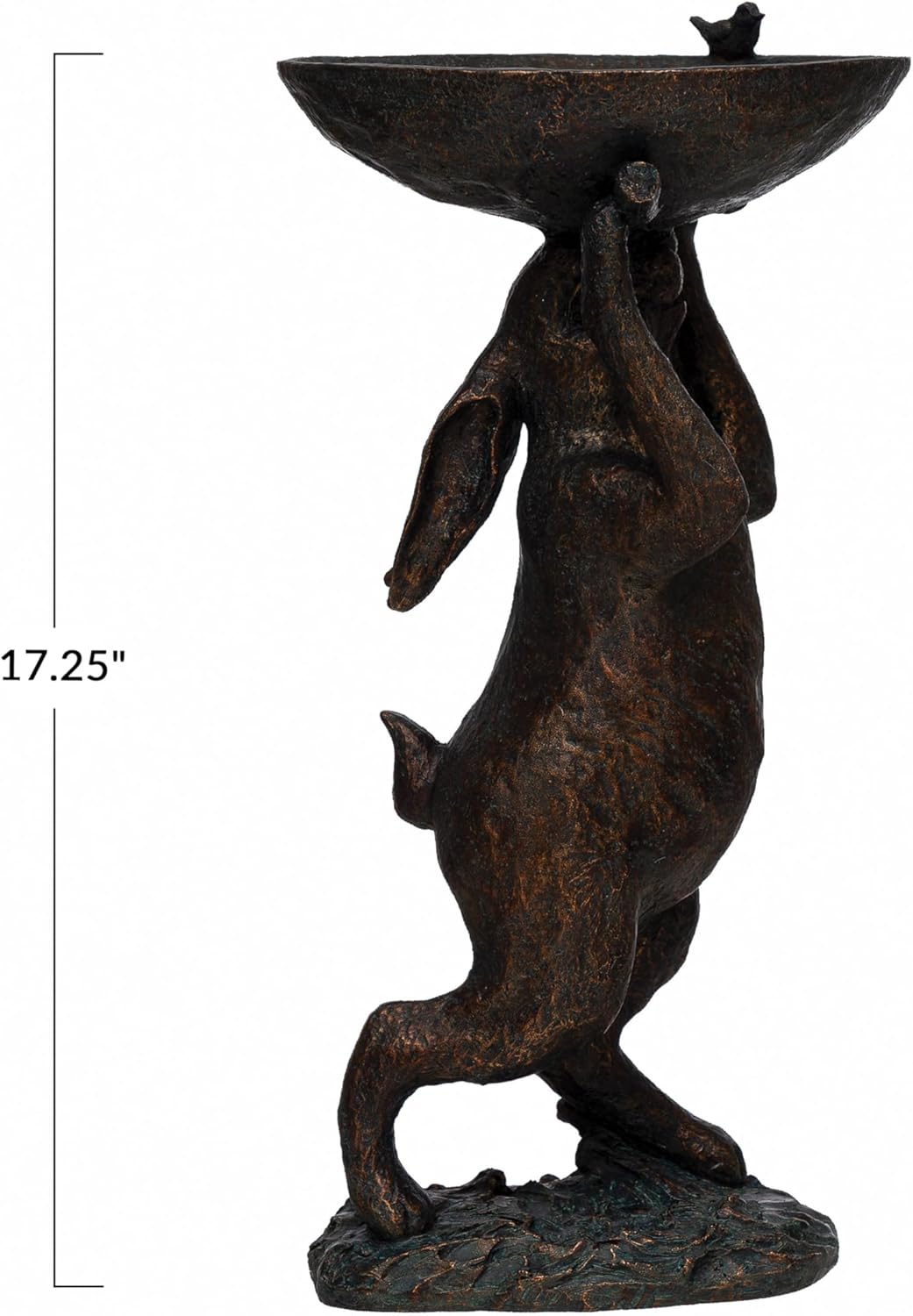 Decorative Resin Rabbit Bird Bath, Green Patina Finish