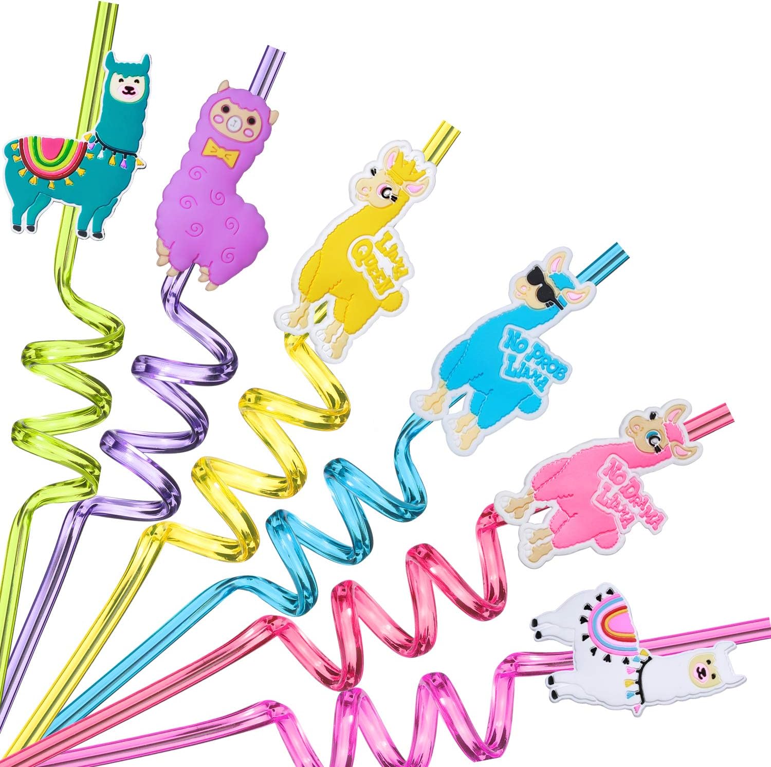 24 Llama Straws Party Favors for Llama Alpaca Birthday Party Supplies Decorations, with 2 Cleaning Brush